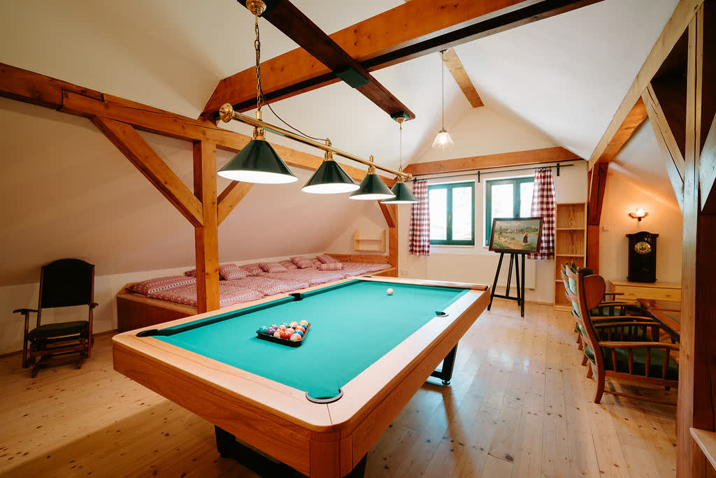 Attic game room with billiards