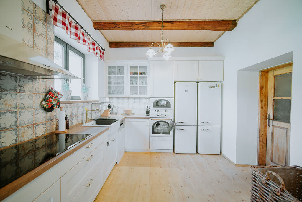 Rustic kitchen with wooden beams