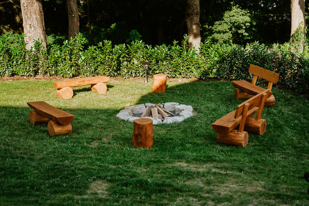 Fire pit with log benches
